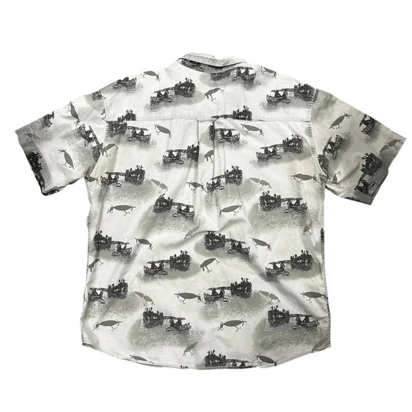 Woolrich Mens L White Grey Button Down Shirt Canoe Fishing Lures Pattern‎ - Picture 2 of 8